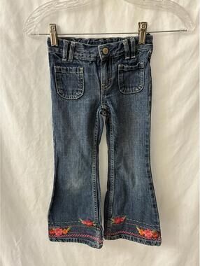 Gymboree Vintage Y2K Jeans Girls Sz 5 Slim Flare Floral Embroidered Hem